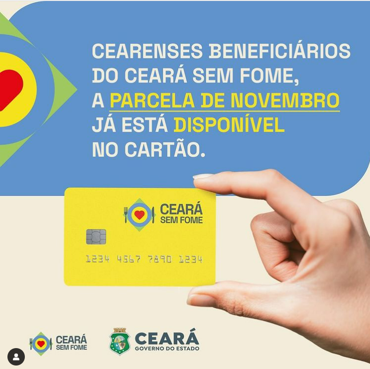 Cartão Ceará Sem Fome de novembro já está disponível.