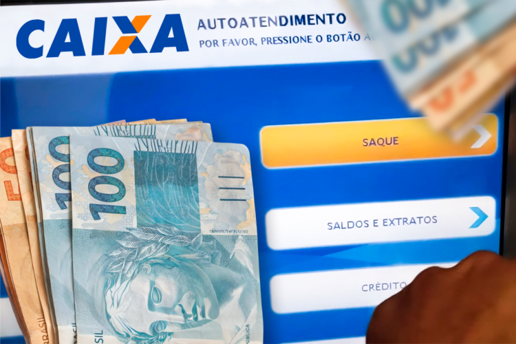 Página do aplicativo da Caixa Econômica com cédulas de R$ 100