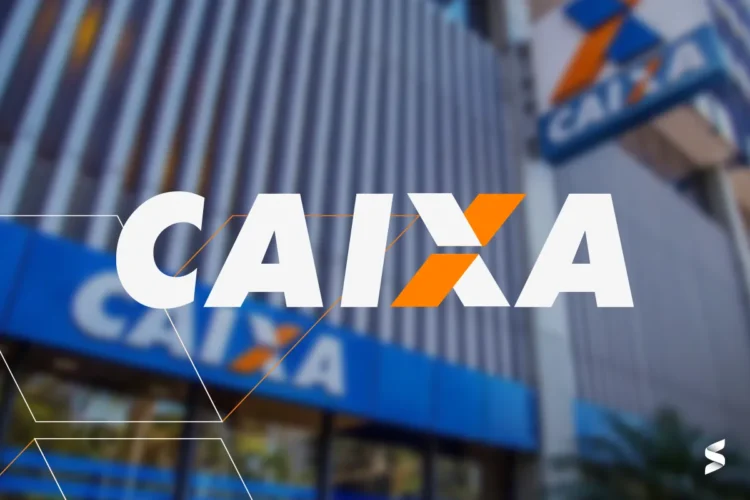 Fachada de uma agência da Caixa Econômica Federal com o logotipo em destaque