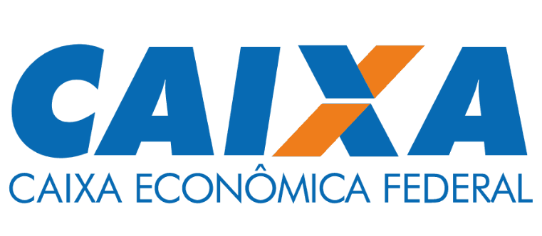 Logo da Caixa Econômica Federal com texto azul e laranja.