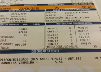 Conta de energia detalhada com consumo e valores a pagar, demonstrando a possibilidade de isenção de impostos em contas de Luz e água de beneficiários do CadÚnico