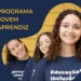 Jovens sorrindo com camisetas do Programa Jovem Aprendiz, representando inclusão social e capacitação profissional.