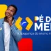 Jovem segurando o cartão do Pé-de-Meia e pensando, com o logo do programa em destaque.