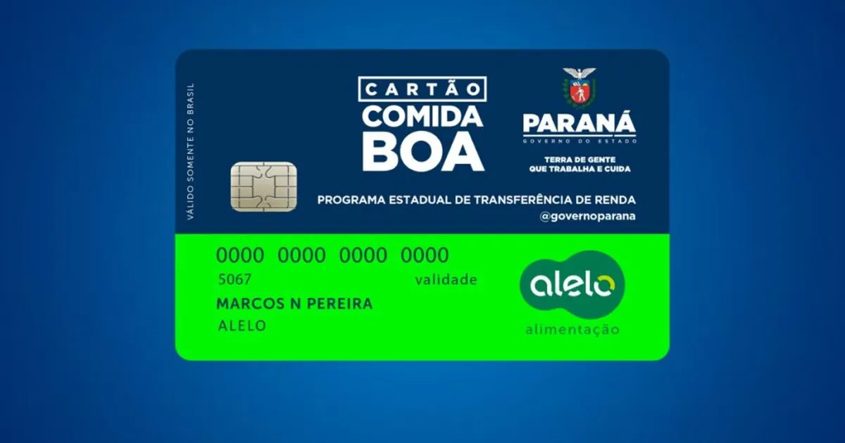  Cartão Comida Boa do governo do Paraná, utilizado para auxílio alimentar.