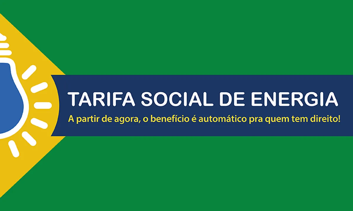 Banner informativo sobre a Tarifa Social de Energia, destacando a concessão automática do benefício para quem tem direito.