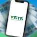 Ícone do FGTS com notas de 100 reais ao fundo"