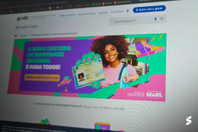 Imagem do site gov.br destacando a nova Carteira de Identidade Nacional com informações sobre documentos necessários.