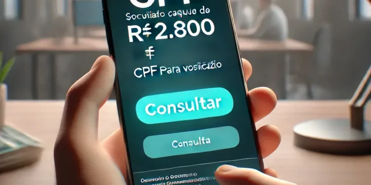 Tela de celular exibindo consulta para saque de R$ 2.800.