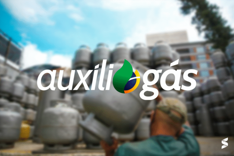 Imagem ilustrativa do Auxílio Gás 2025 com um trabalhador segurando um botijão de gás, representando a ajuda para famílias de baixa renda.