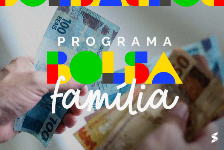 Imagem ilustrando o Programa Bolsa Família com notas de dinheiro e o título 'Bolsa Família' em destaque.