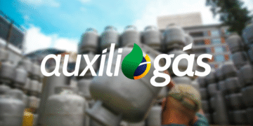 Imagem ilustrativa do Auxílio Gás, com foco no gás de cozinha e pessoas carregando botijões.
