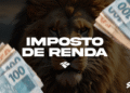 Imagem do Imposto de Renda 2025 com notas de dinheiro e leão simbolizando a declaração