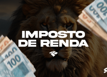 Imagem do Imposto de Renda 2025 com notas de dinheiro e leão simbolizando a declaração