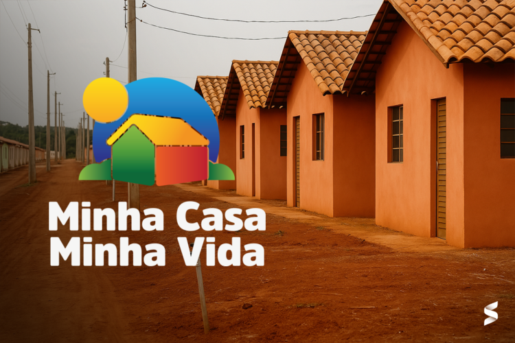 "Imagem do programa Minha Casa, Minha Vida com casas em construção e logotipo do programa sobreposto."