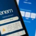 Tela do aplicativo Enem com informações sobre o Login Único e aviso sobre isenção da taxa de inscrição para o Enem 2025.