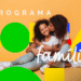 Mãe abraçando e beijando filha sorridente com elementos gráficos do Bolsa Família ao fundo.