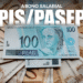 Nota de 100 reais destacada, representando o pagamento do abono salarial PIS/Pasep.