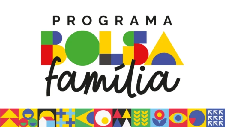 Logo do Programa Bolsa Família com design colorido e formas geométricas.