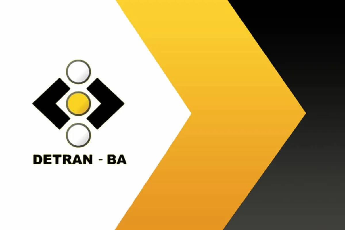 Logo do Detran-BA com design moderno e cores em amarelo, branco e preto, representando o Departamento Estadual de Trânsito da Bahia