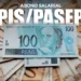 Abono salarial PIS/Pasep 2025 com cédulas de 100 reais ao fundo