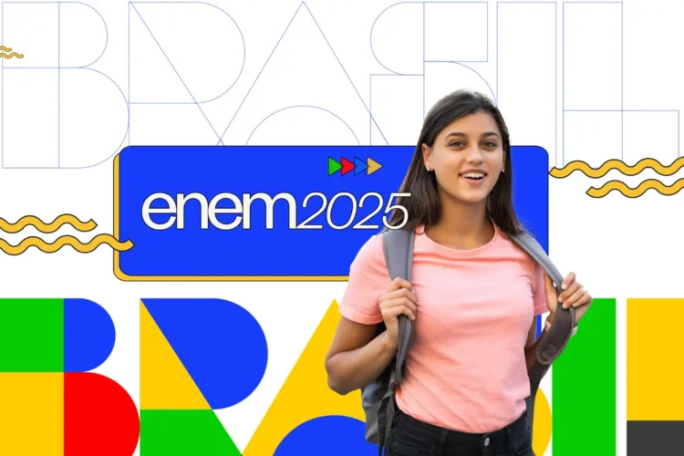 Estudante sorrindo com mochila, destacando a temática do Enem 2025.