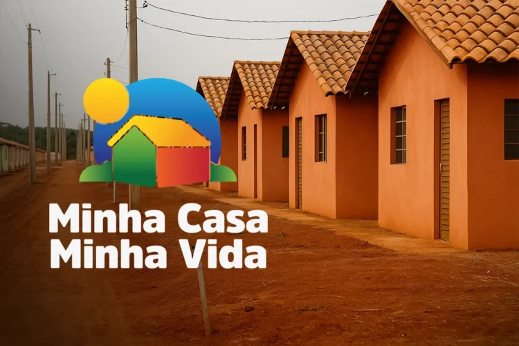 Casas do programa Minha Casa Minha Vida em bairro residencial com solo de terra batida