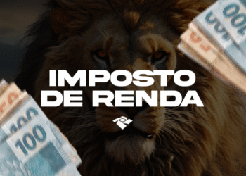 Imagem representativa do Imposto de Renda 2025, com notas de dinheiro e um leão ao fundo, simbolizando a cobrança e a correção da restituição.