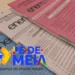 Papel do Enem e logo do projeto Pé-de-Meia, uma iniciativa que oferece incentivo educacional.