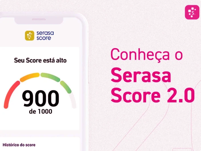 Visualização do aplicativo Serasa Score mostrando um score alto de 900 pontos.