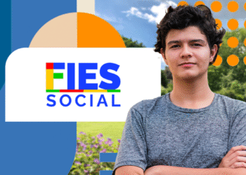 Um jovem simpático em ambiente de estudo.