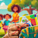 Imagem ilustrativa de uma família feliz ao ar livre com um cartão do Bolsa Família riscado, simbolizando o cancelamento do programa.