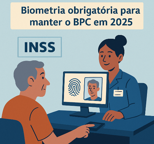 Idoso realizando biometria no INSS para manter o BPC em 2025.