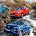 Veículos populares de cores variadas, incluindo modelos Citroën, Fiat, Renault e Hyundai, em um ambiente de estrada, relacionados ao Programa carro sustentável.