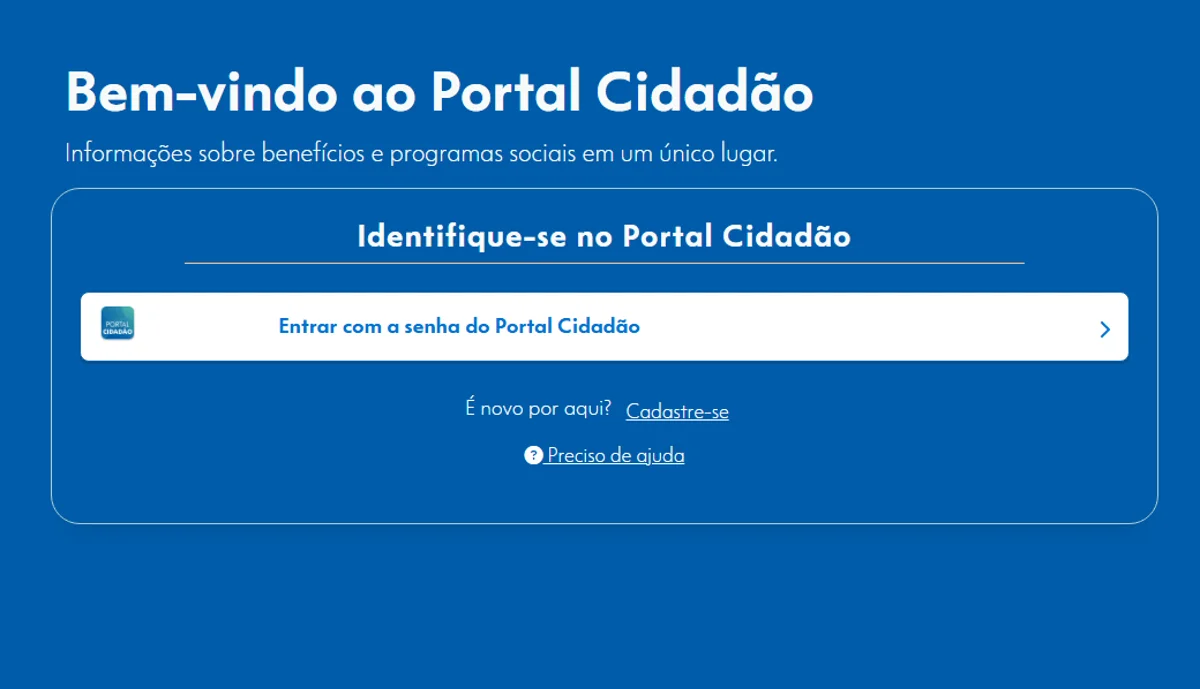 Tela de login do Portal Cidadão para consulta de pagamento do Bolsa Família de julho.