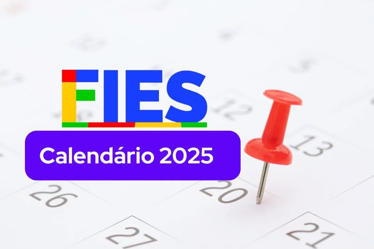 Logo FIES 2025 com calendário e alfinete de localização, destacando datas importantes para inscrição.