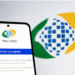 Aplicativo Meu INSS com a tela de login e o logo do INSS, abordando devolução de descontos indevidos.