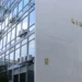 Fachada do Ministério da Saúde com equipamentos de ar-condicionado visíveis, refletindo o céu no vidro do prédio.