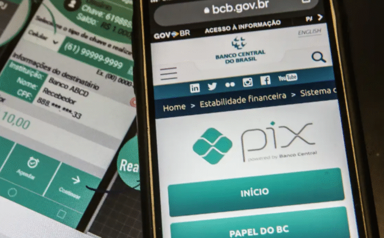 Tela do site do Banco Central do Brasil mostrando o sistema Pix com botão de início e papel do BC, relacionado à exclusão de 8 milhões de chaves.