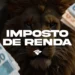 Leão simbolizando a Receita Federal com cédulas de real ao redor e a frase Imposto de Renda em destaque