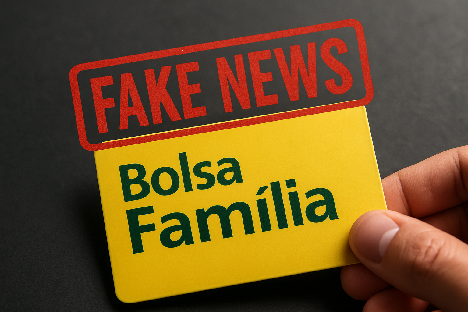 Cartão do Bolsa Família com carimbo de fake news