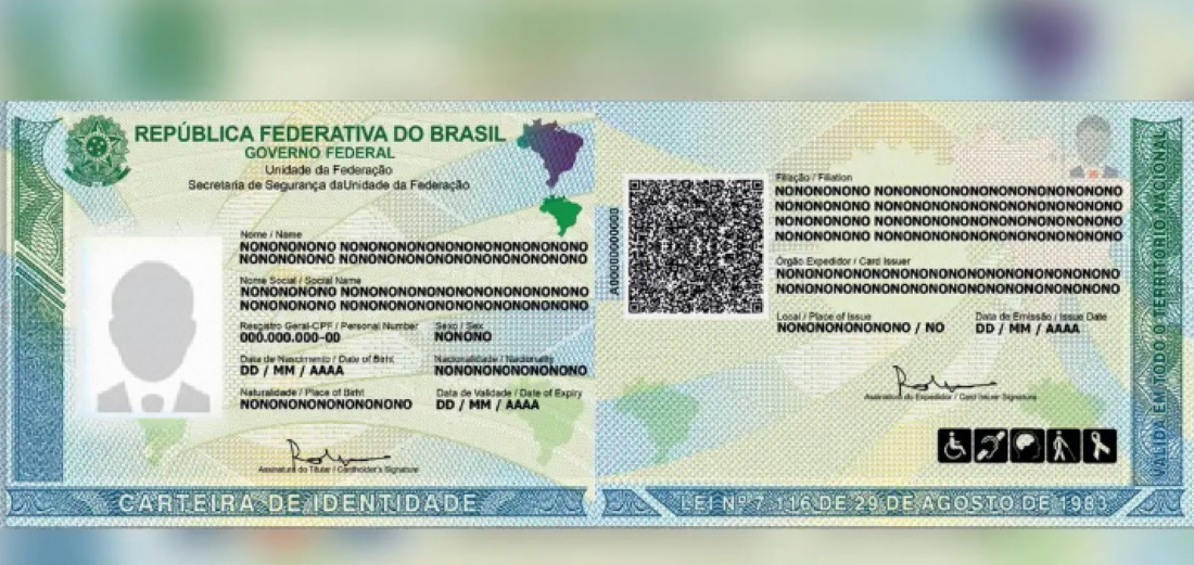 Carteira de Identidade Nacional com dados ocultados, destacando prioridade para mulheres.