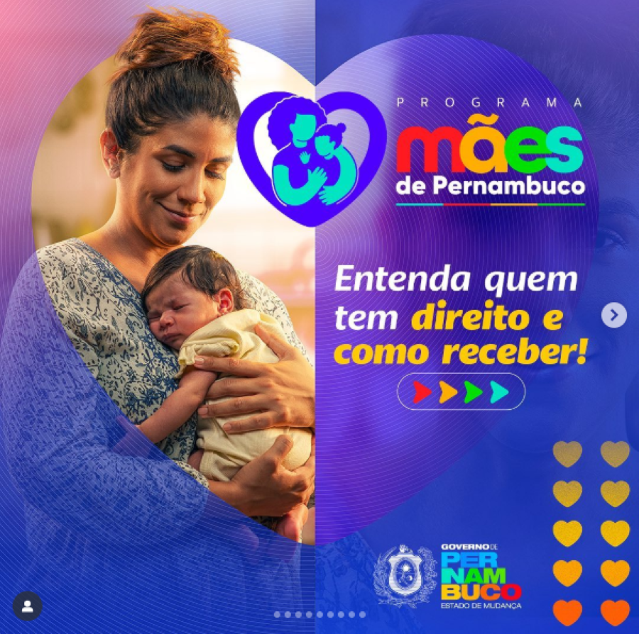 Imagem promocional do programa Mães de Pernambuco com mãe e bebê, promovendo o calendário de setembro de 2025.