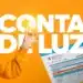 Mão segurando uma lâmpada acesa ao lado de uma conta de luz. A imagem representa a redução na conta de luz que a ANEEL anunciou para outubro.