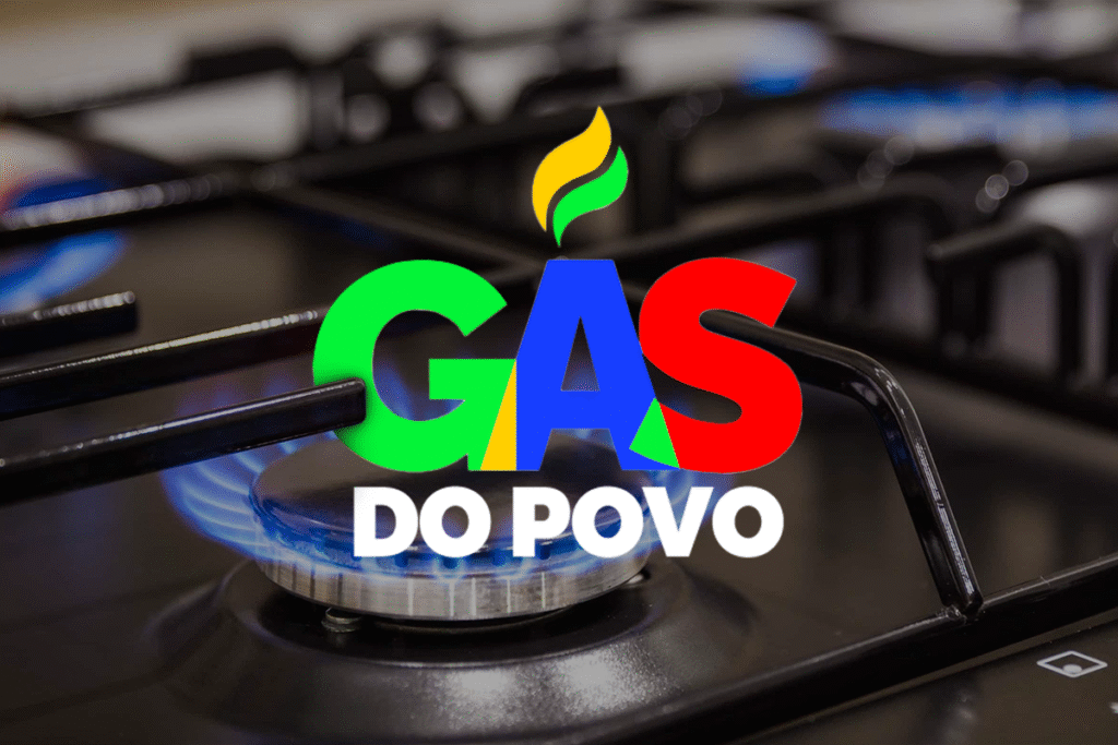 Imagem do programa Gás do Povo, com foco no botijão de gás e o logo do programa.