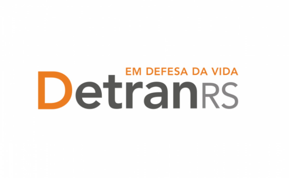 Logotipo do Detran RS com texto "Em Defesa da Vida"