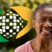 Mulher idosa sorrindo ao lado do logo do INSS, simbolizando a importância da prova de vida para beneficiários da Previdência Social.