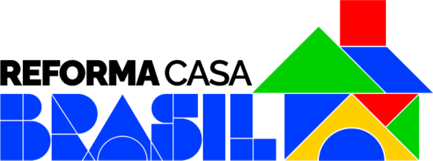 Logotipo colorido do programa Reforma Casa Brasil com formas geométricas.