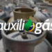 Logo do programa Auxílio Gás com botijões de gás ao fundo.