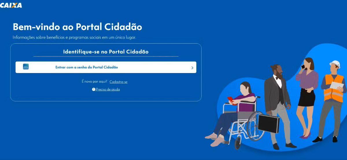 Tela de login do Portal Cidadão da Caixa Econômica Federal com a opção "Entrar com a senha do Portal Cidadão", que permite consultar o número de inscrição do PIS.
