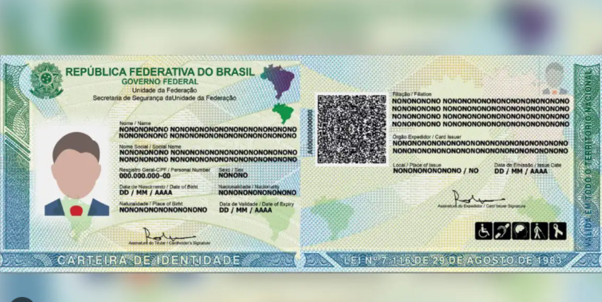 Nova carteira de identidade brasileira (CIN) exibida em detalhe.